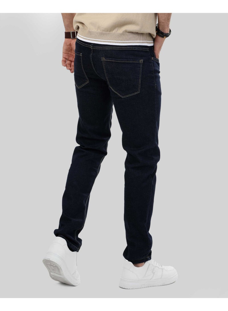 دوت جينز رجالي كحلي قصة سليم – بخياطة بارزة - Image 4